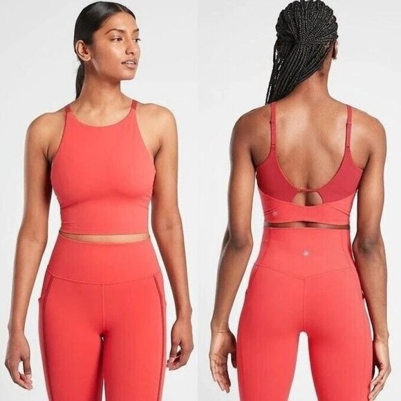 Athleta Intention Crop Top A-C Sports Bra Lychee Red Cutout Adjustable Straps L - Picture 1 of 7